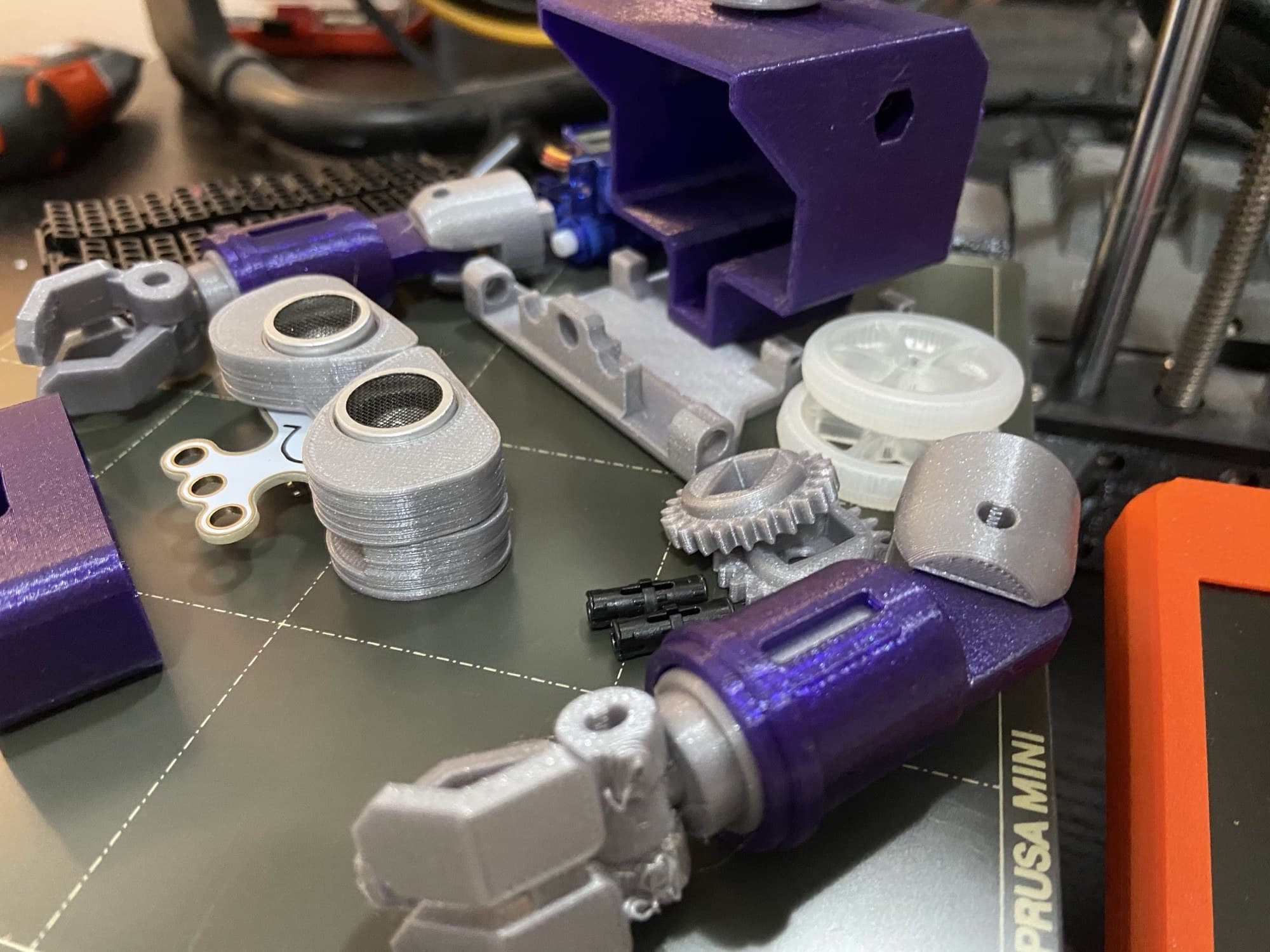 Close-up of robot tracked chassis and motor driver board